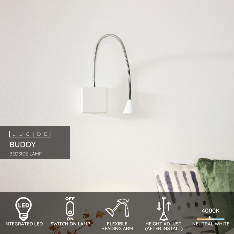 Lucide BUDDY - Nočná lampa - LED - 1x4W 4000K - Biela
